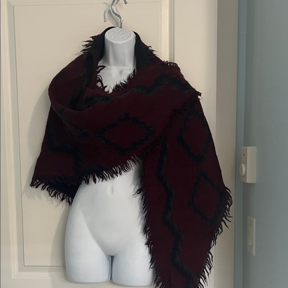 Wilfred Burgundy and Black Fringed Wrap( triangle shape)100%wool